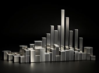 Silver bar graph symbolizing growth in the silver economy on a sleek black background.