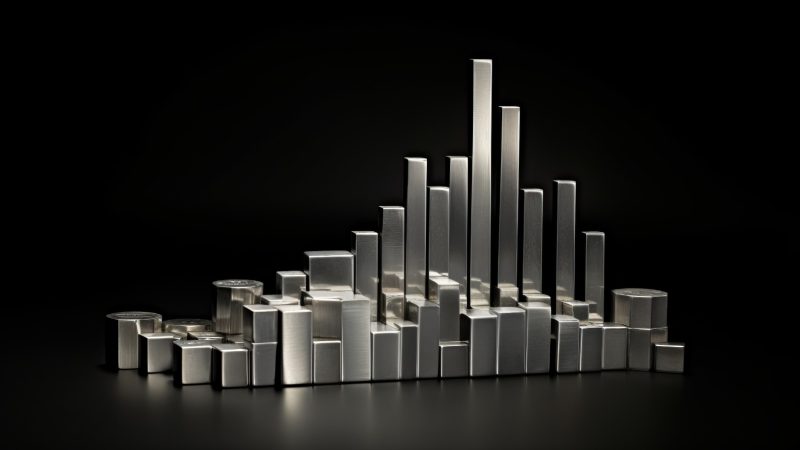 Silver bar graph symbolizing growth in the silver economy on a sleek black background.